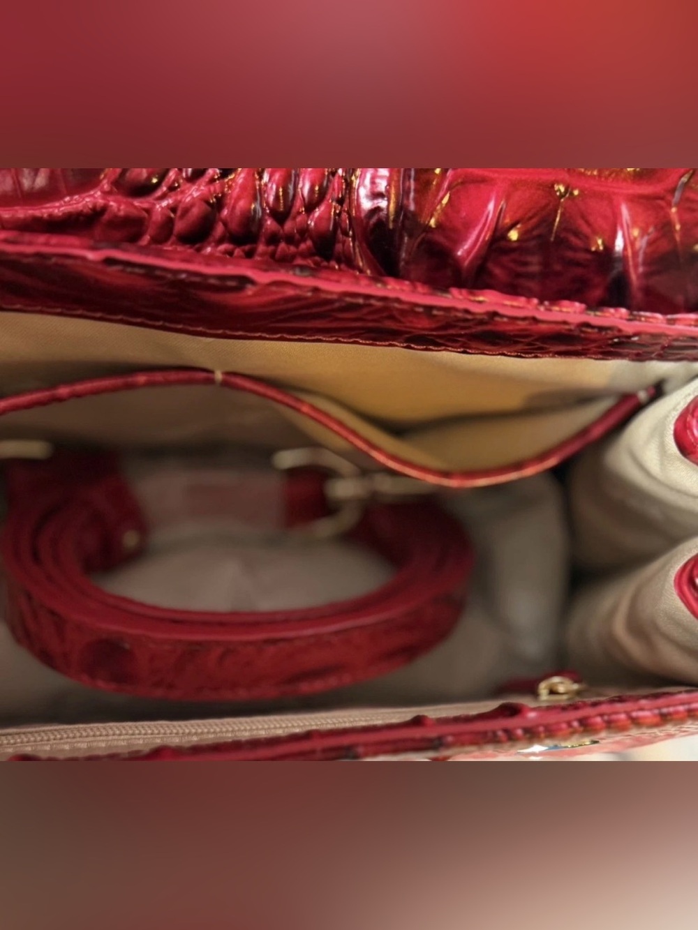 WRAPPED STRAPS Brahmin Small Hallie Merlot Ombre Melbourne NWT Red leather bag - Picture 9 of 14
